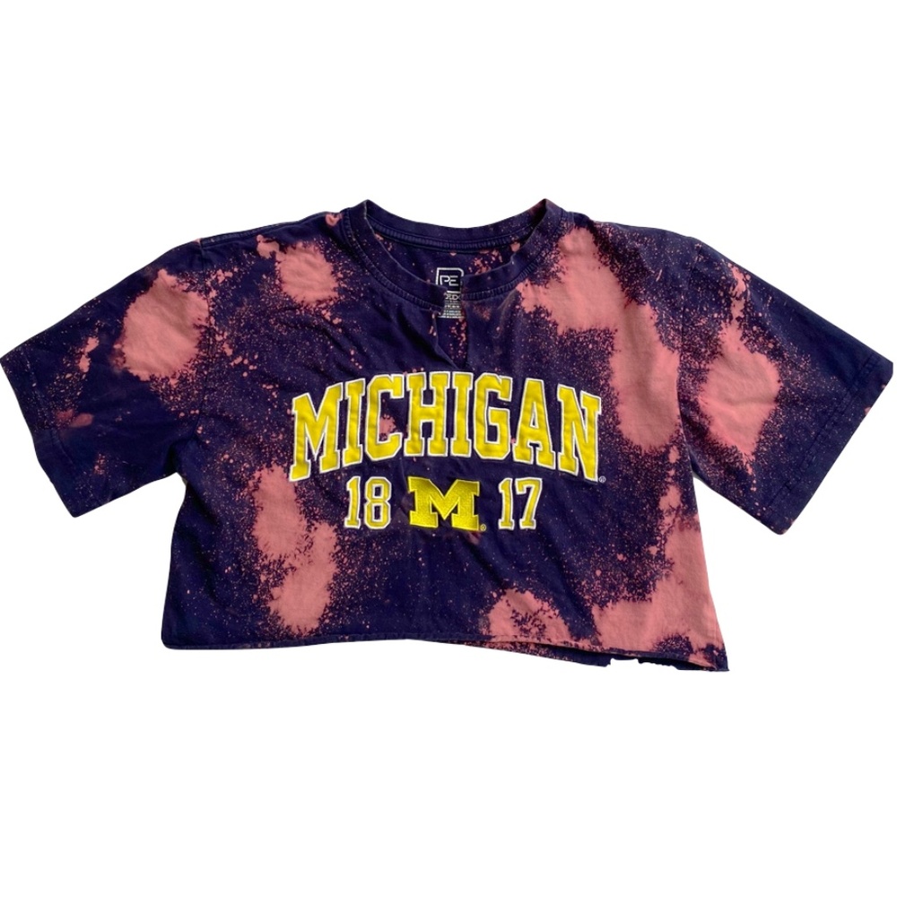 University of Michigan Bleach-Dyed Cropped T-Shirt Navy Blue Size Medium